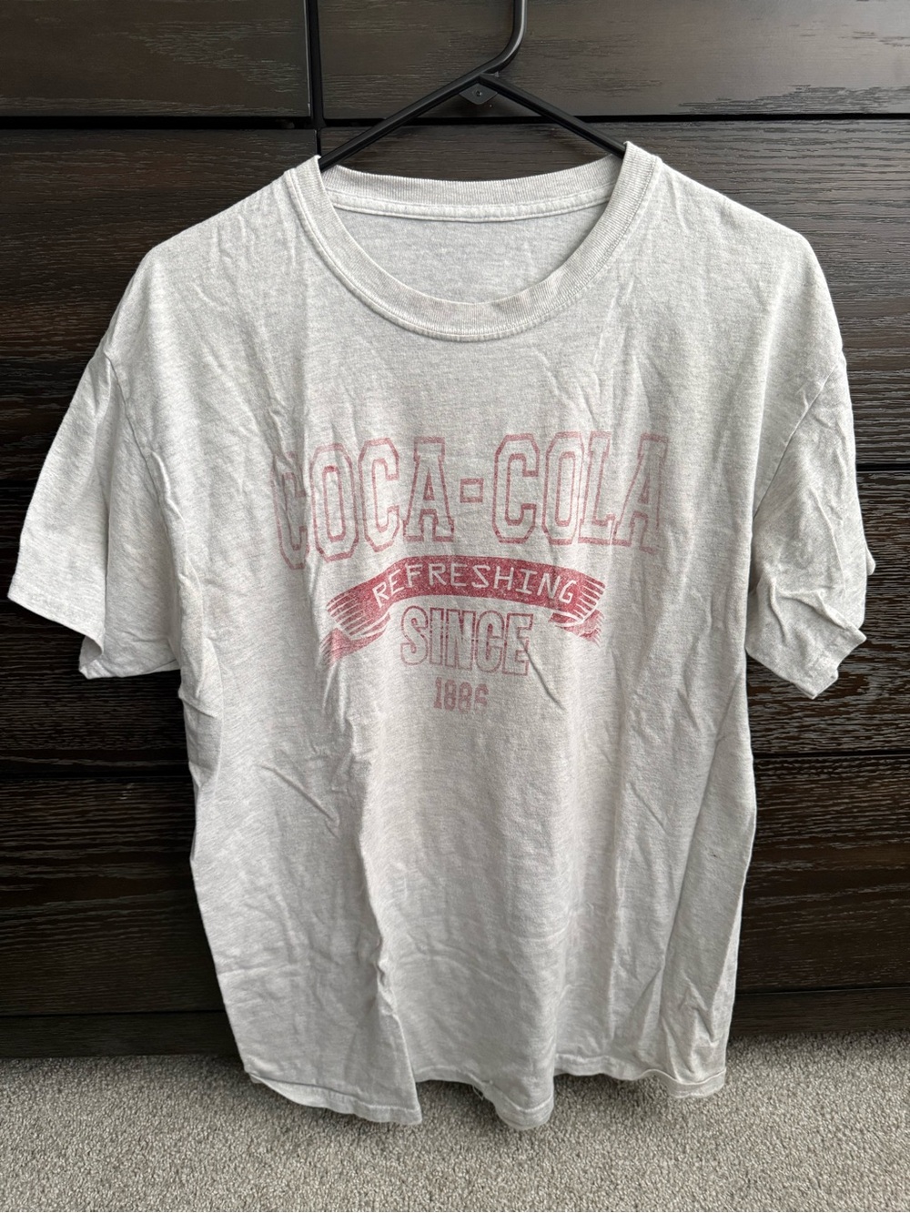 Coca Cola Light Gray Short-Sleeve Graphic Tee with Faded Red Logo